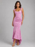 Cora | Damen Blumen-Corset-Maxikleid, Maxikleid mit asymmetrischem Saum | Nomadnts | Pink