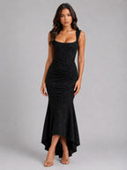 Cora | Damen Blumen-Corset-Maxikleid, Maxikleid mit asymmetrischem Saum | Nomadnts | Nomadnts