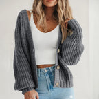 Coralie | Damen Oversized Grobstrick-Cardigan, V-Ausschnitt mit Ballonärmeln | Nomadnts | Nomadnts