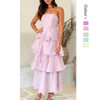Danielle | Damen trägerloses gestuftes Maxikleid, Rüschen-Kleid für Hochzeitsgäste | Nomadnts | Pink