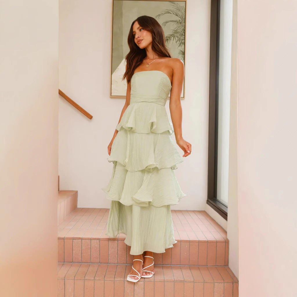 Danielle | Damen trägerloses gestuftes Maxikleid, Rüschen-Kleid für Hochzeitsgäste | Nomadnts | Light Blue