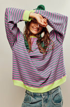 Darcy | Damen gestreifter Oversized-Pullover, locker geschnittenes Strickoberteil | Nomadnts | Groen & Roze