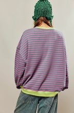 Darcy | Damen gestreifter Oversized-Pullover, locker geschnittenes Strickoberteil | Nomadnts | Blau