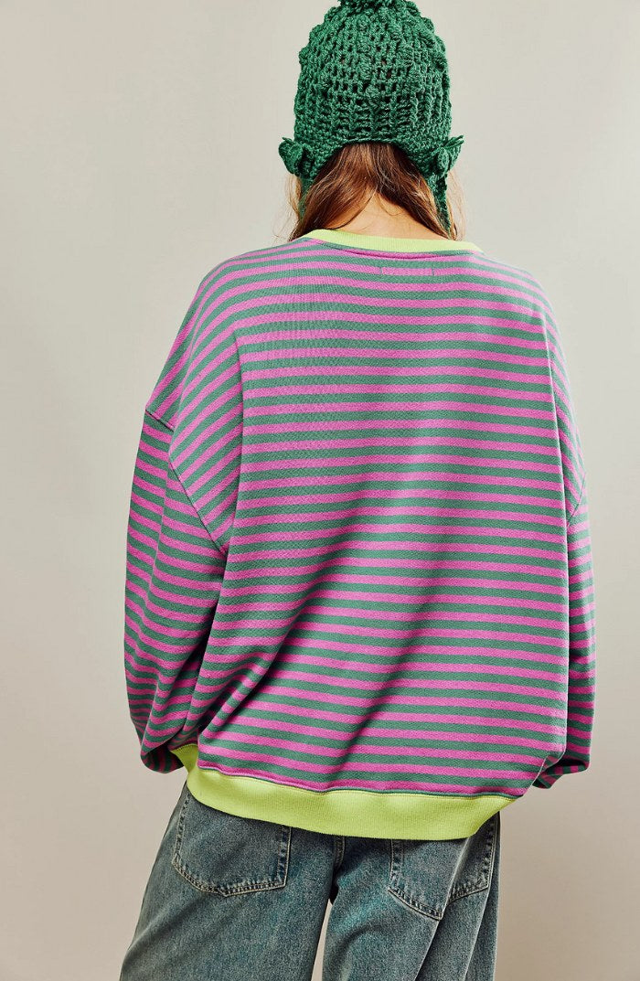 Darcy | Damen gestreifter Oversized-Pullover, locker geschnittenes Strickoberteil | Nomadnts | Blau