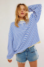 Darcy | Damen gestreifter Oversized-Pullover, locker geschnittenes Strickoberteil | Nomadnts | Oranje