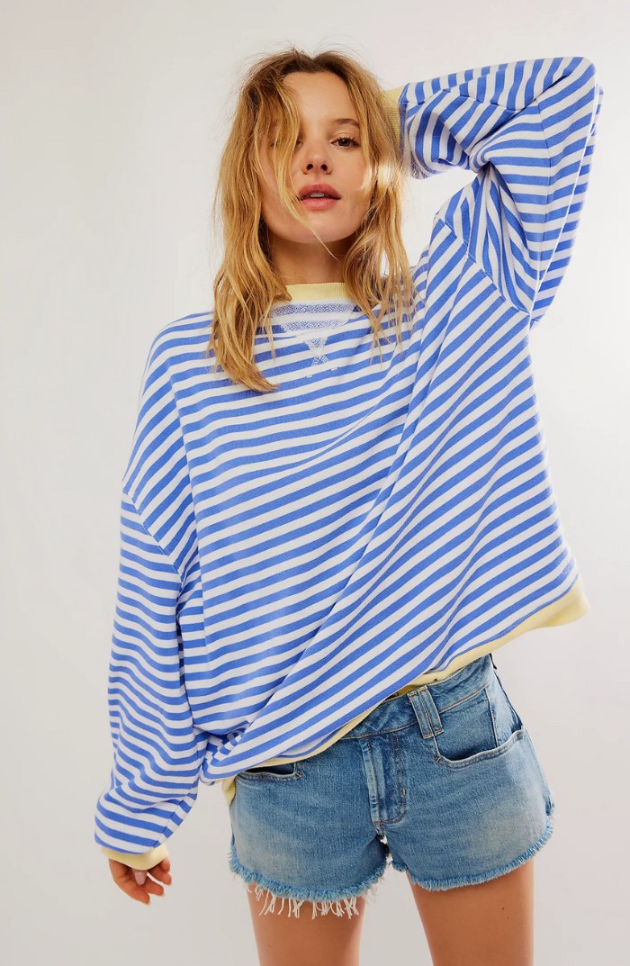 Darcy | Damen gestreifter Oversized-Pullover, locker geschnittenes Strickoberteil | Nomadnts | Oranje