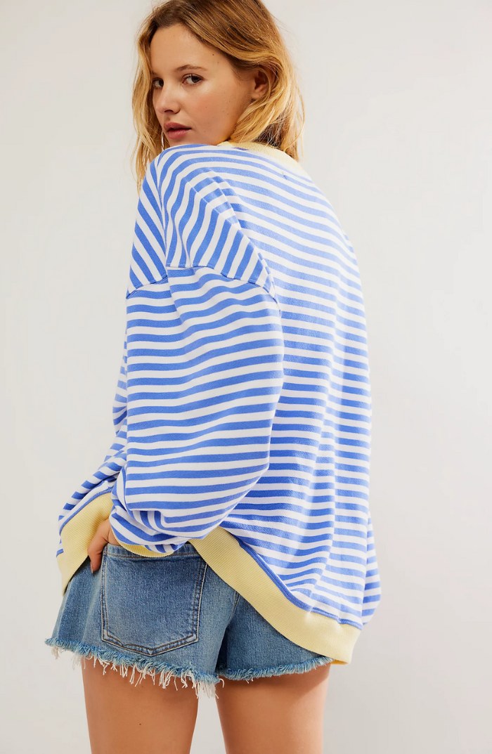 Darcy | Damen gestreifter Oversized-Pullover, locker geschnittenes Strickoberteil | Nomadnts | Donkerblauw & Rood