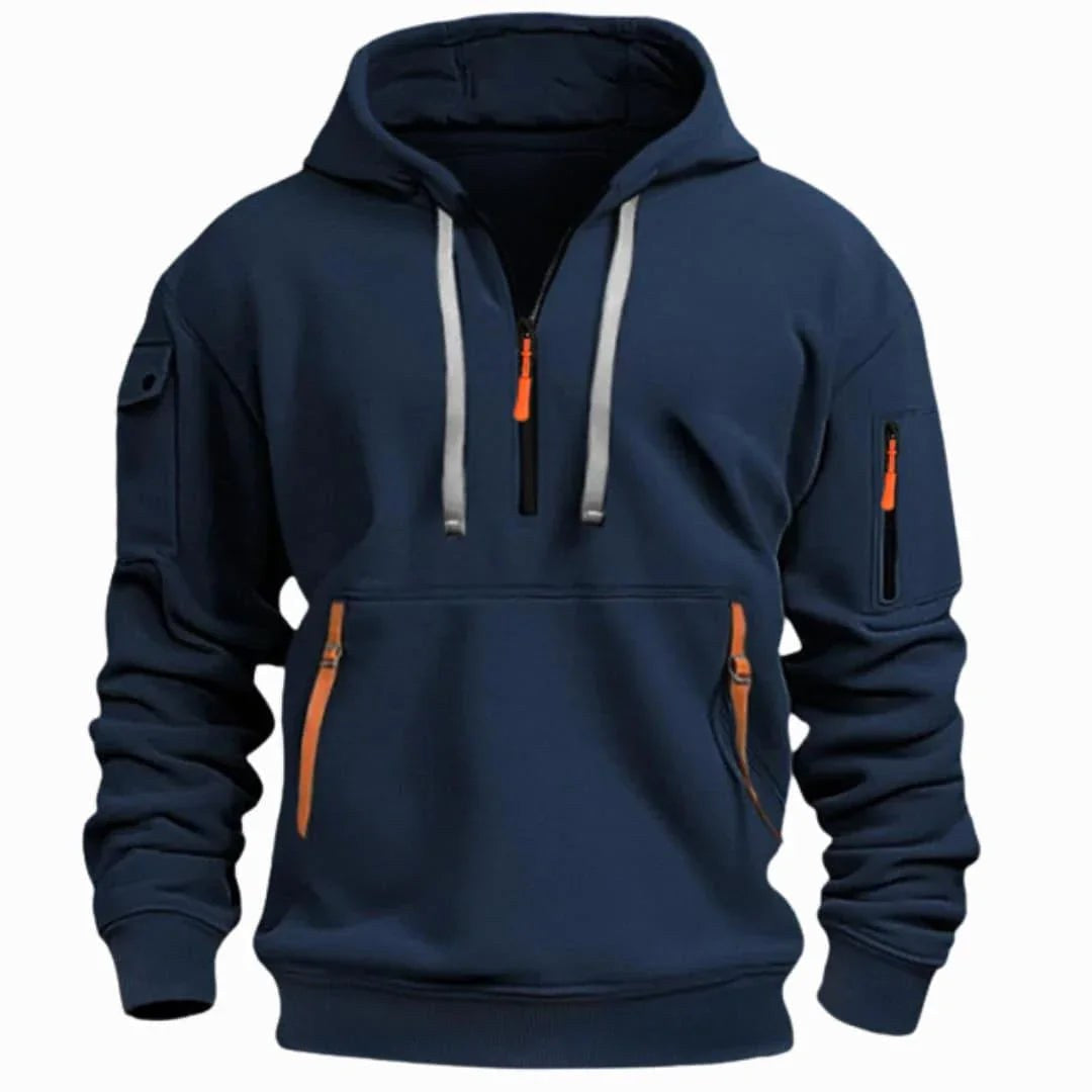 David | Herren leichter Hoodie mit verstellbarer Kapuze und Halb-Reißverschluss, locker geschnittener Kapuzenpullover | Nomadnts | Nomadnts