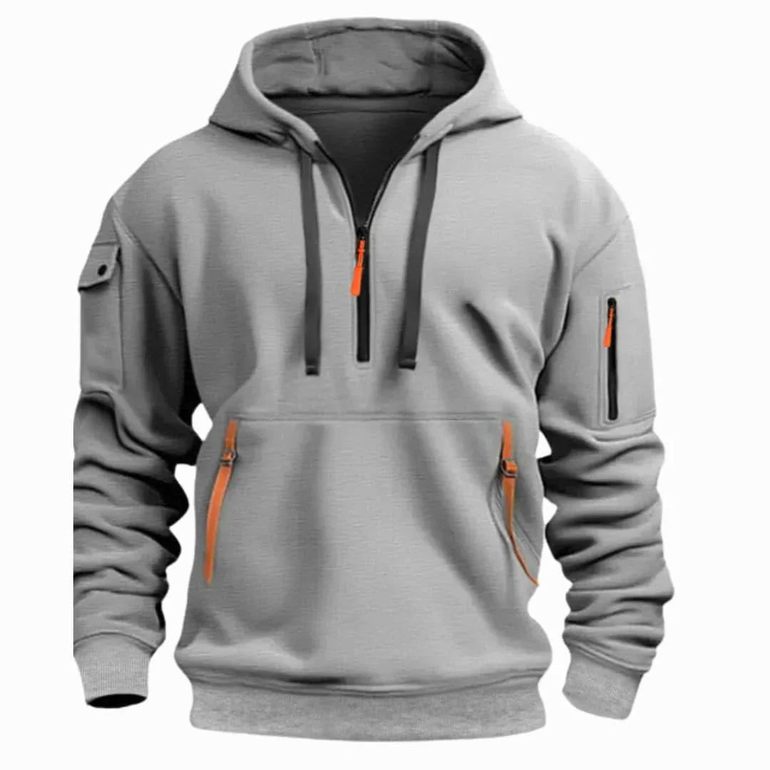 David | Herren leichter Hoodie mit verstellbarer Kapuze und Halb-Reißverschluss, locker geschnittener Kapuzenpullover | Nomadnts | Nomadnts
