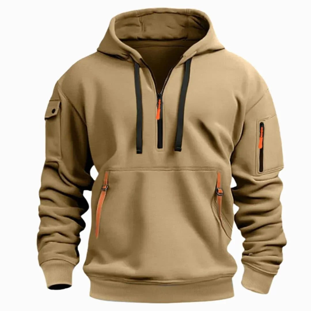 David | Herren leichter Hoodie mit verstellbarer Kapuze und Halb-Reißverschluss, locker geschnittener Kapuzenpullover | Nomadnts | Nomadnts