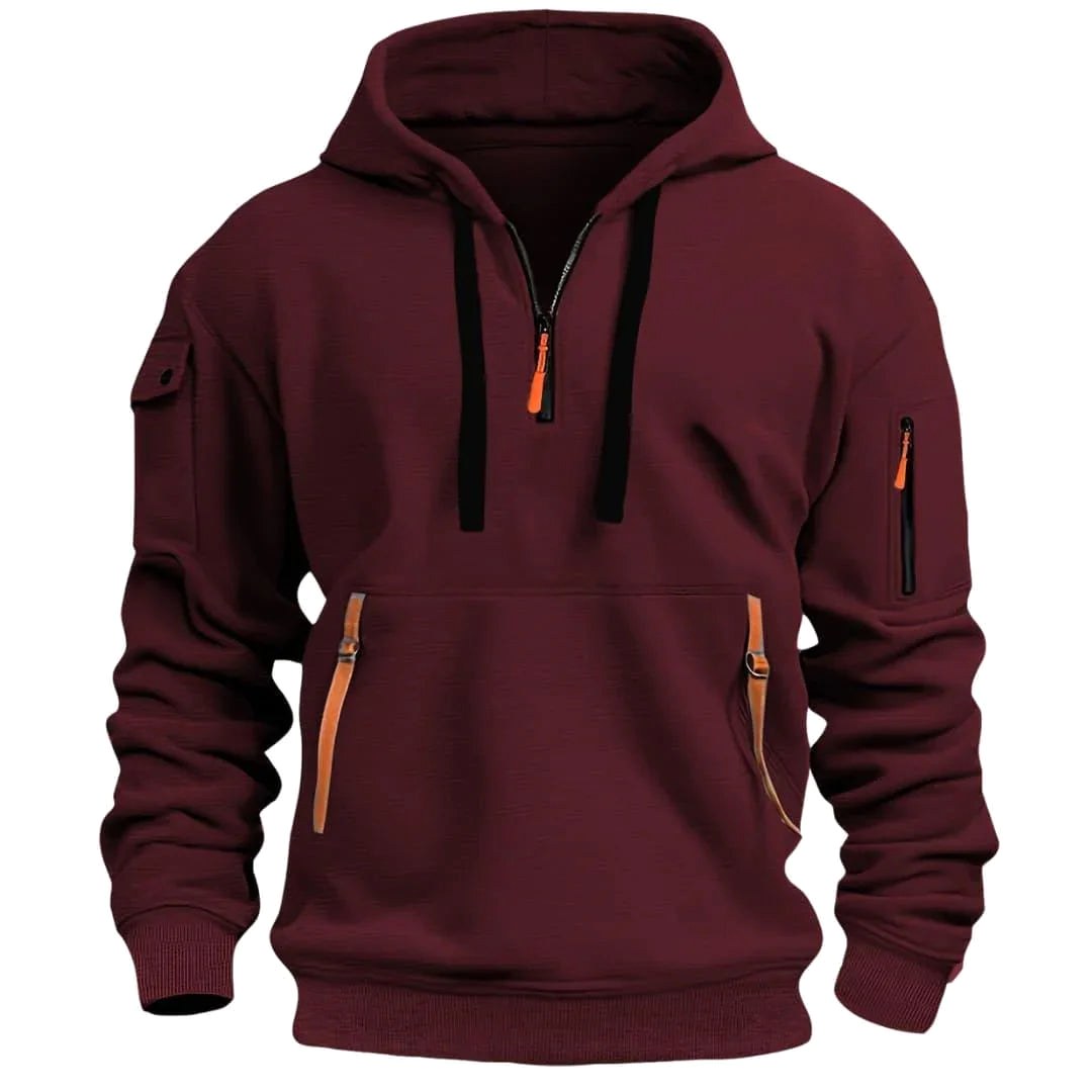David | Herren leichter Hoodie mit verstellbarer Kapuze und Halb-Reißverschluss, locker geschnittener Kapuzenpullover | Nomadnts | Nomadnts