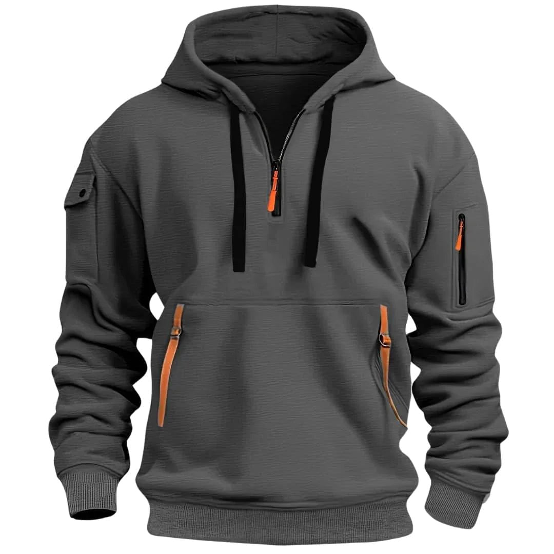 David | Herren leichter Hoodie mit verstellbarer Kapuze und Halb-Reißverschluss, locker geschnittener Kapuzenpullover | Nomadnts | Nomadnts