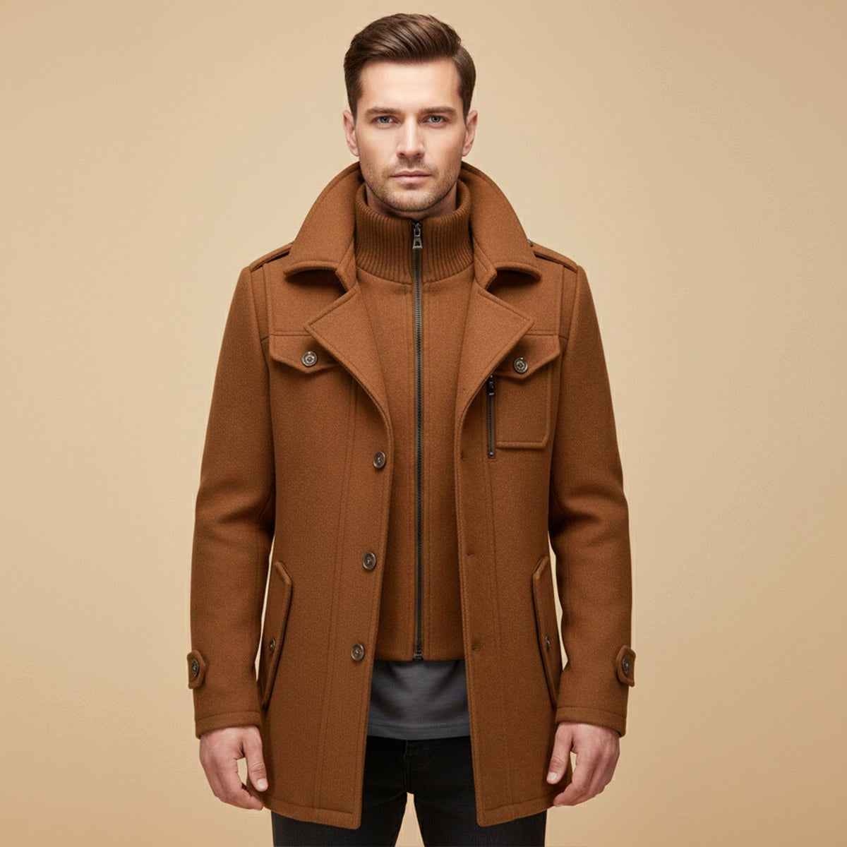 Dean | Wintermantel für Herren aus Wollmix, strukturierter Mantel im Trenchcoat-Stil | Nomadnts
