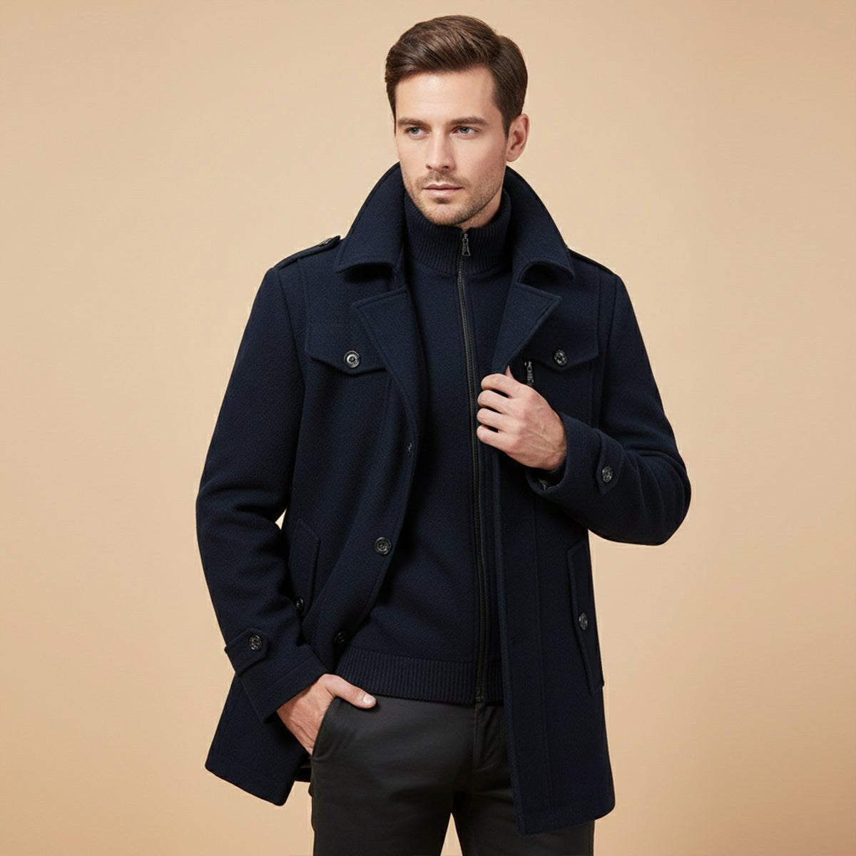 Dean | Wintermantel für Herren aus Wollmix, strukturierter Mantel im Trenchcoat-Stil | Nomadnts