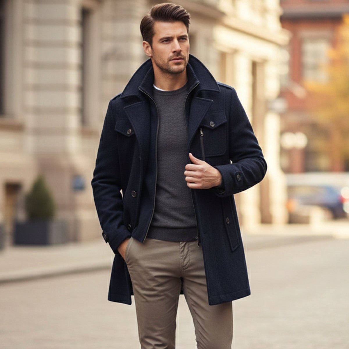 Dean | Wintermantel für Herren aus Wollmix, strukturierter Mantel im Trenchcoat-Stil | Nomadnts