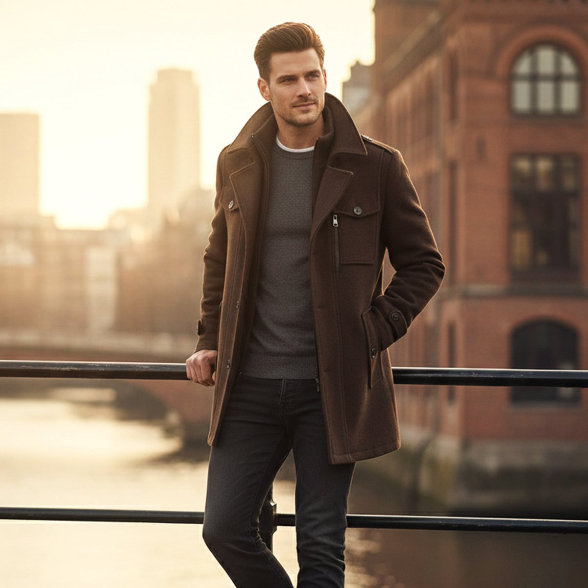Dean | Wintermantel für Herren aus Wollmix, strukturierter Mantel im Trenchcoat-Stil | Nomadnts