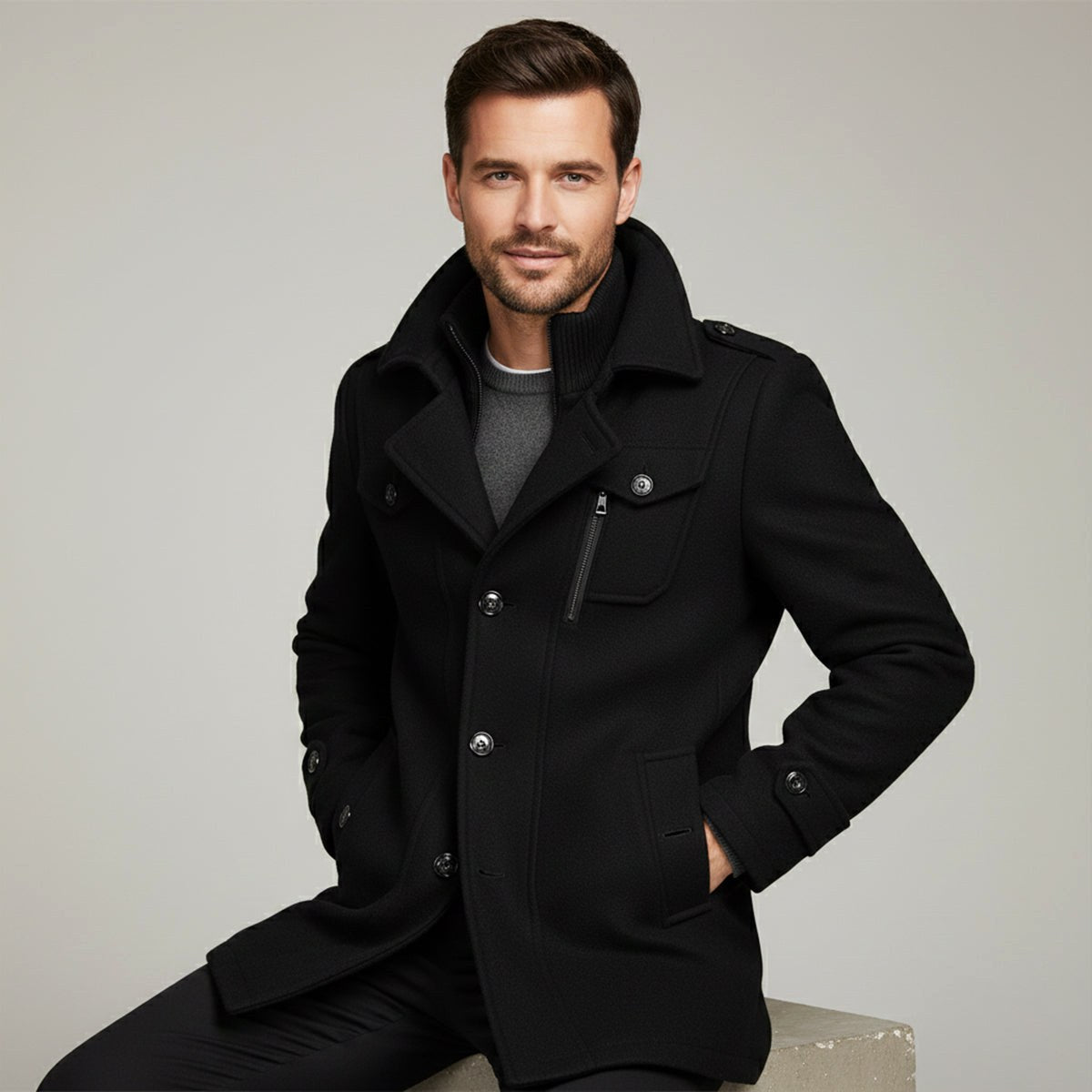 Dean | Wintermantel für Herren aus Wollmix, strukturierter Mantel im Trenchcoat-Stil | Nomadnts