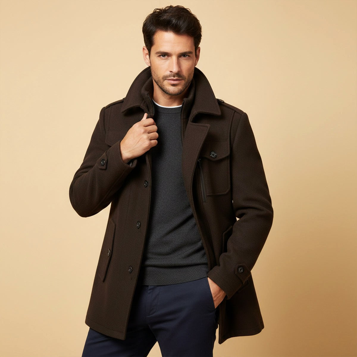 Dean | Wintermantel für Herren aus Wollmix, strukturierter Mantel im Trenchcoat-Stil | Nomadnts