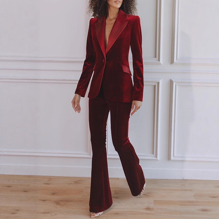 Delphine | Damen Blazer mit einem Knopf und Schlaghose, Zweiteiler mit Kontrast-Revers | Nomadnts | Black