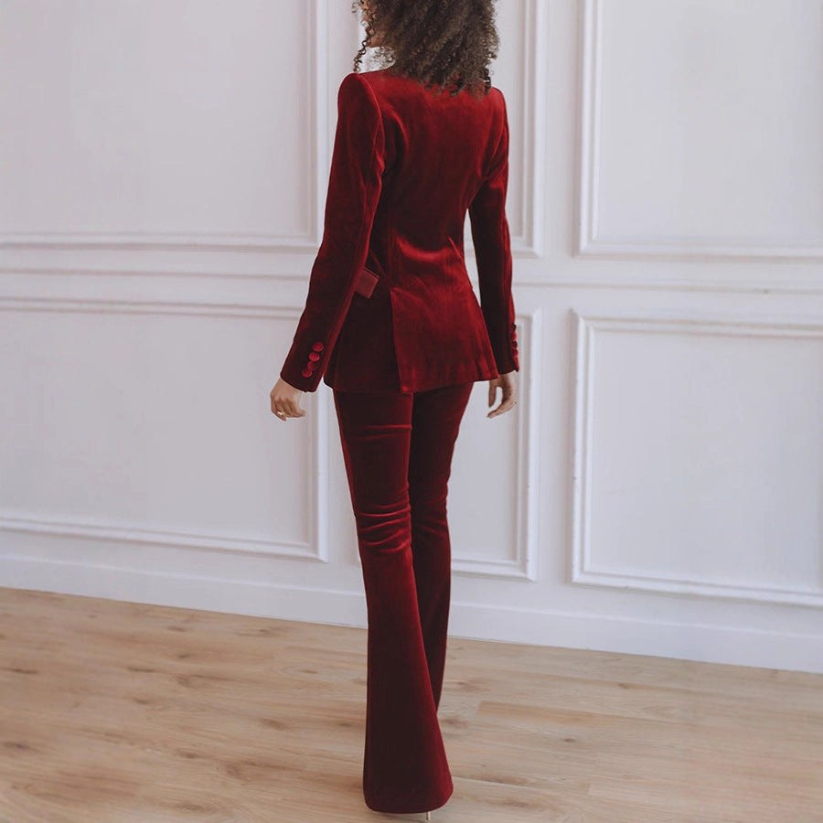 Delphine | Damen Blazer mit einem Knopf und Schlaghose, Zweiteiler mit Kontrast-Revers | Nomadnts | Nomadnts