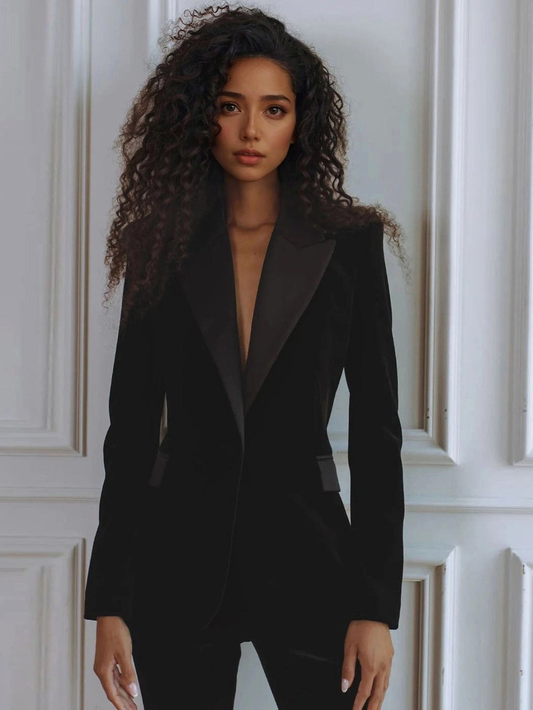 Delphine | Damen Blazer mit einem Knopf und Schlaghose, Zweiteiler mit Kontrast-Revers | Nomadnts | Nomadnts