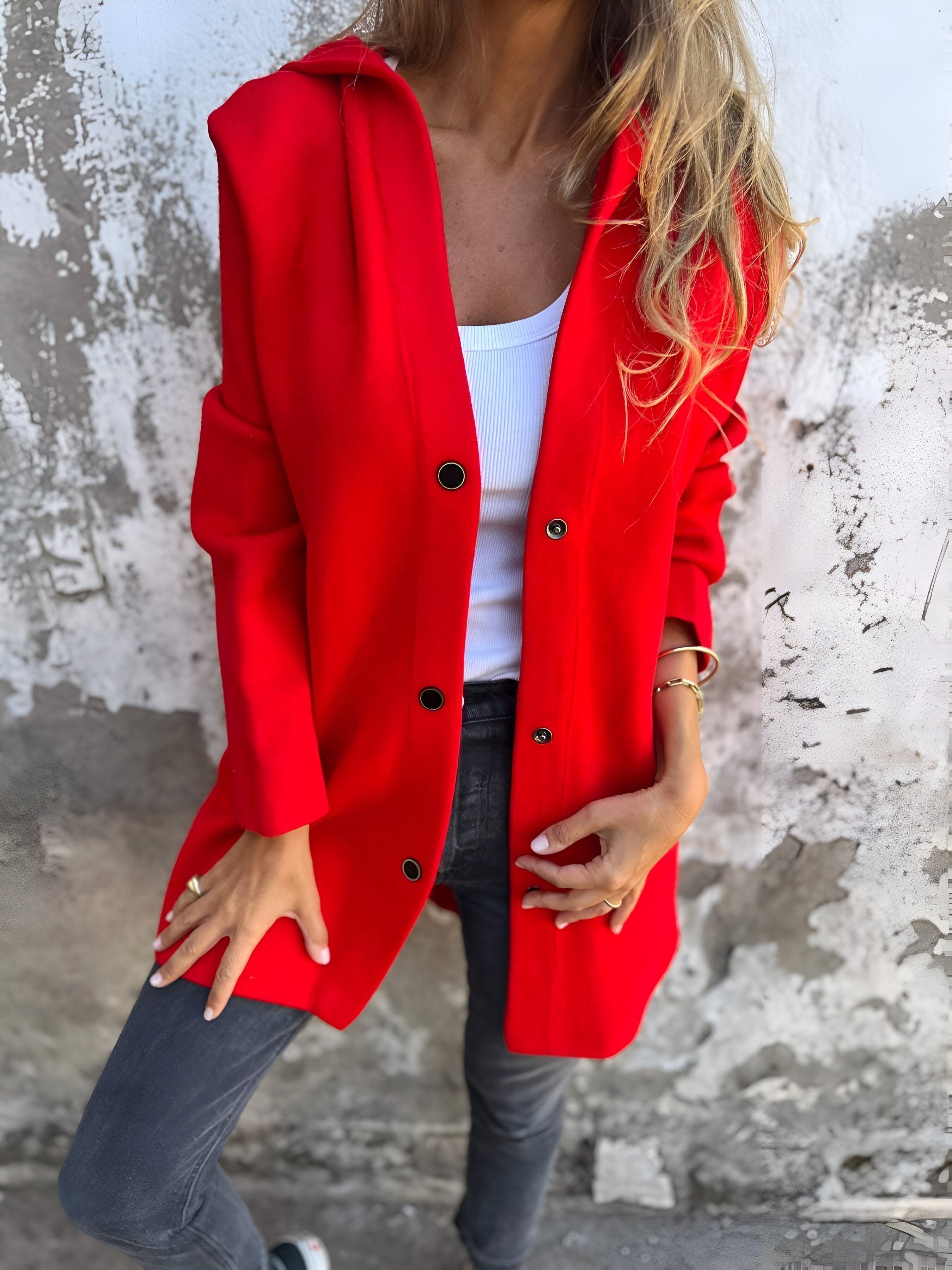 Denise | Damen Kapuzenjacke aus Baumwollmix, locker geschnittene Übergangsjacke | Nomadnts | Red