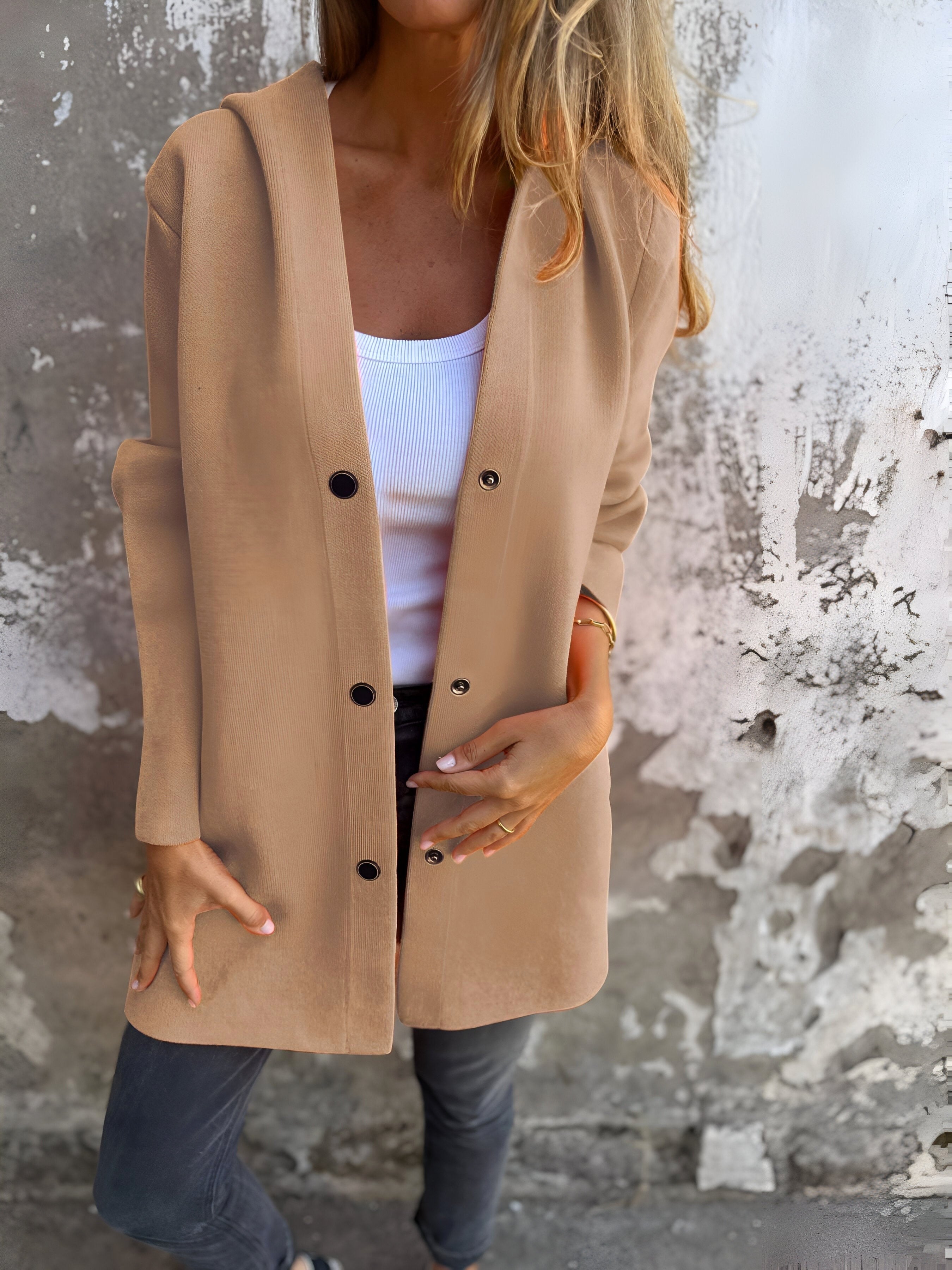 Denise | Damen Kapuzenjacke aus Baumwollmix, locker geschnittene Übergangsjacke | Nomadnts | Dark Orange