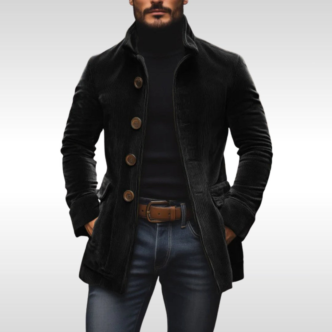 Detlef | Herren-Corduroy-Jacke mit strukturiertem Schnitt, Klassische Herbst-Jacke | Nomad NTS | Black