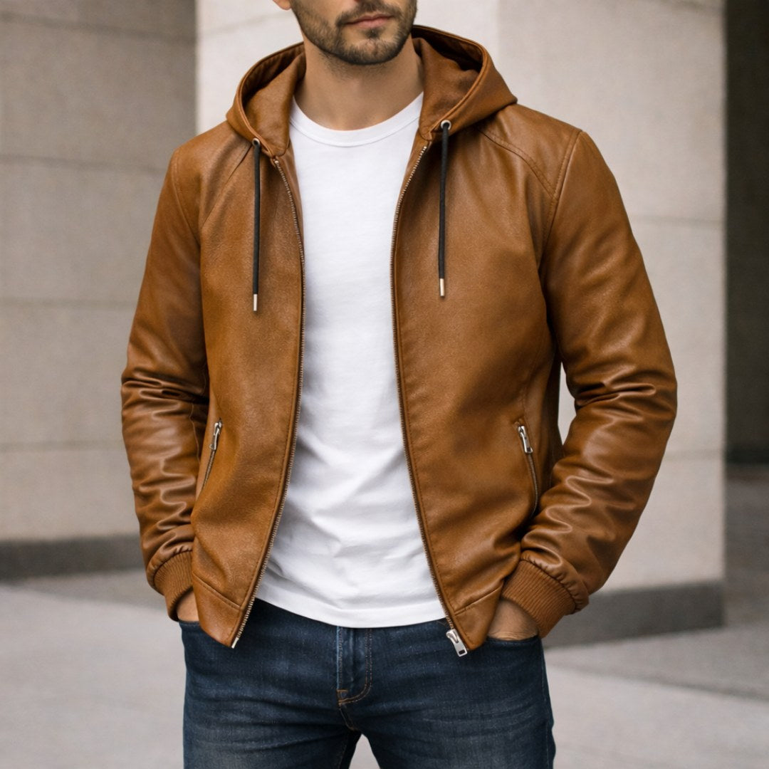 Devin | Herren-Kapuzenjacke mit klaren Linien, strukturierte Herbstjacke | Nomadnts | Braun