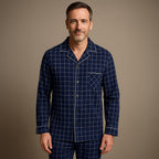 Dieter | Herren Gestreifter Pyjama mit langen Ärmeln, Zweiteiliges Schlafanzug-Set | Nomad NTS | Blauer Bayoux