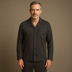 Dieter | Herren Gestreifter Pyjama mit langen Ärmeln, Zweiteiliges Schlafanzug-Set | Nomad NTS | Graue Feder