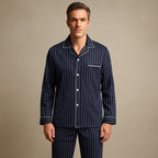 Dieter | Herren Gestreifter Pyjama mit langen Ärmeln, Zweiteiliges Schlafanzug-Set | Nomad NTS | Eisengrau