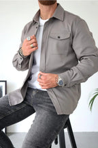 Dominic | Herren langärmelige Hemdjacke mit Knopfleiste, locker geschnittenes Overshirt | Nomadnts | Grey