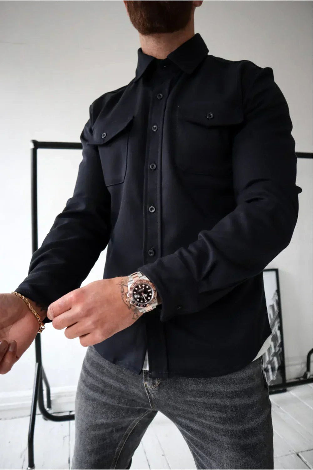 Dominic | Herren langärmelige Hemdjacke mit Knopfleiste, locker geschnittenes Overshirt | Nomadnts | Nomadnts