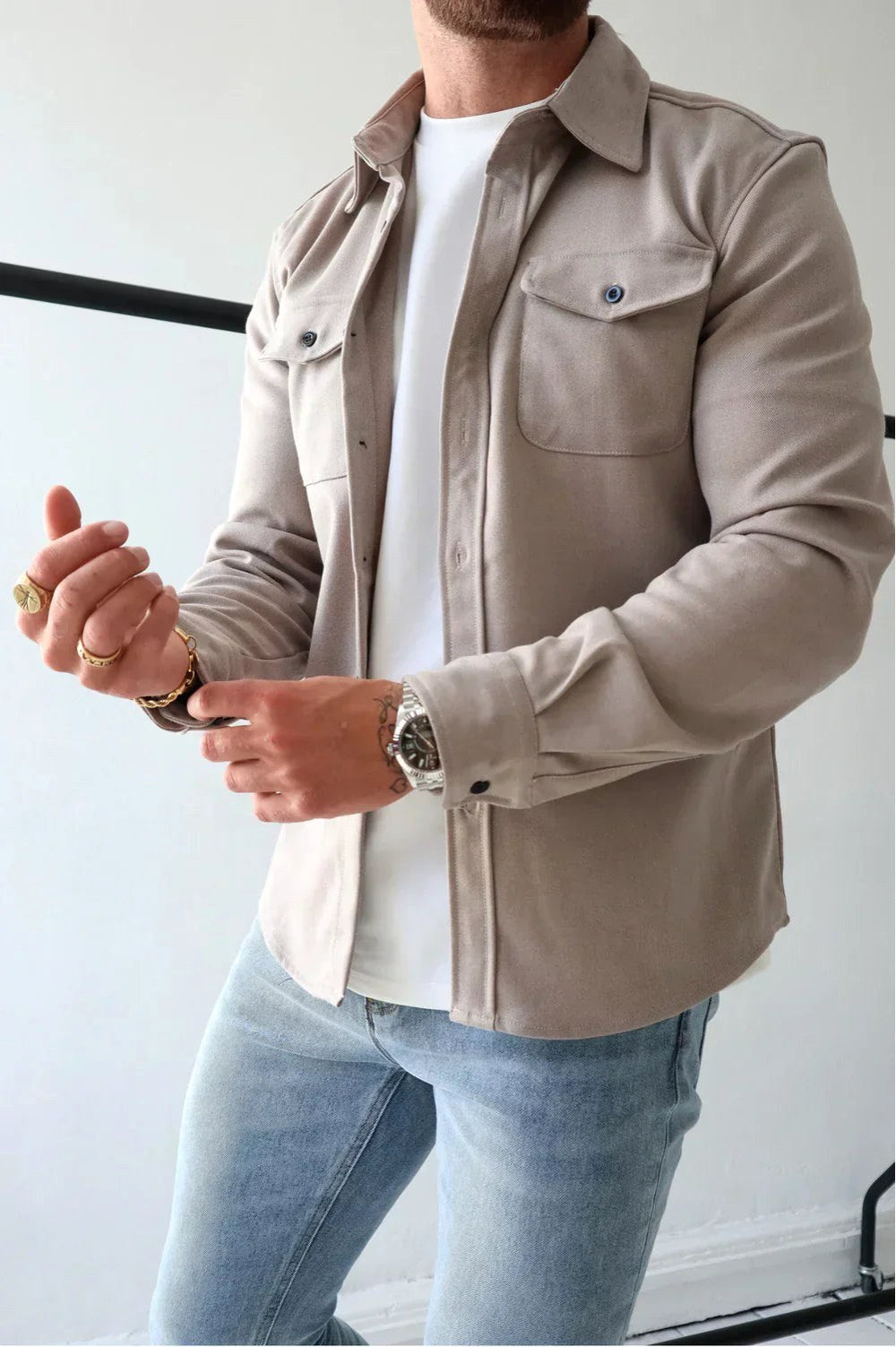 Dominic | Herren langärmelige Hemdjacke mit Knopfleiste, locker geschnittenes Overshirt | Nomadnts | Nomadnts