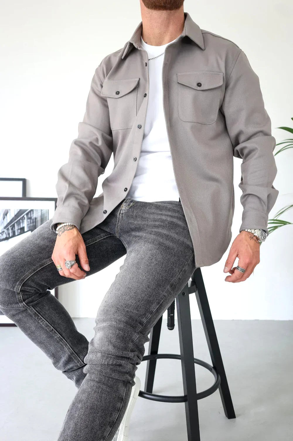 Dominic | Herren langärmelige Hemdjacke mit Knopfleiste, locker geschnittenes Overshirt | Nomadnts | Black