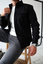 Dominic | Herren langärmelige Hemdjacke mit Knopfleiste, locker geschnittenes Overshirt | Nomadnts | Dark Green