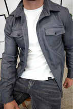 Dominic | Herren langärmelige Hemdjacke mit Knopfleiste, locker geschnittenes Overshirt | Nomadnts | Dark Blue