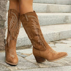 Dorothy | Damen Wildleder-Stiefeletten mit Blockabsatz, Western-Stiefel wadenhoch | Nomadnts | Camel