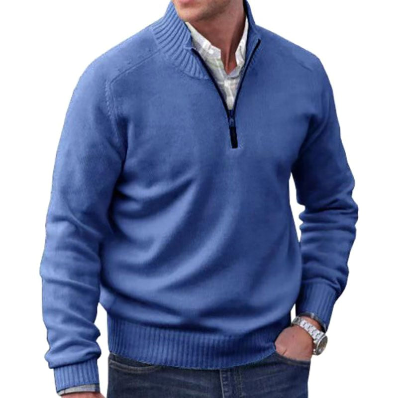 Eberhard | Herren Italienischer Pullover mit Reißverschluss, Eleganter Strickpullover | Nomad NTS | Blue