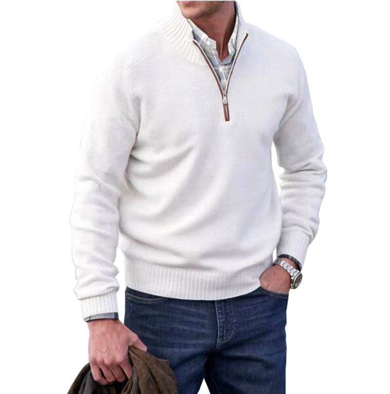 Eberhard | Herren Italienischer Pullover mit Reißverschluss, Eleganter Strickpullover | Nomad NTS | White