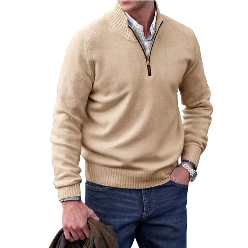 Eberhard | Herren Italienischer Pullover mit Reißverschluss, Eleganter Strickpullover | Nomad NTS | Beige