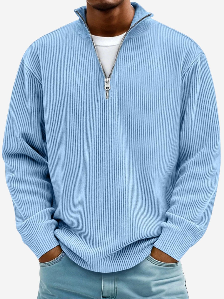 Eckhard | Herren Sweatshirt mit Halbreißverschluss und Ripp-Struktur, Übergroßes Sweatshirt | Nomad NTS | Blau