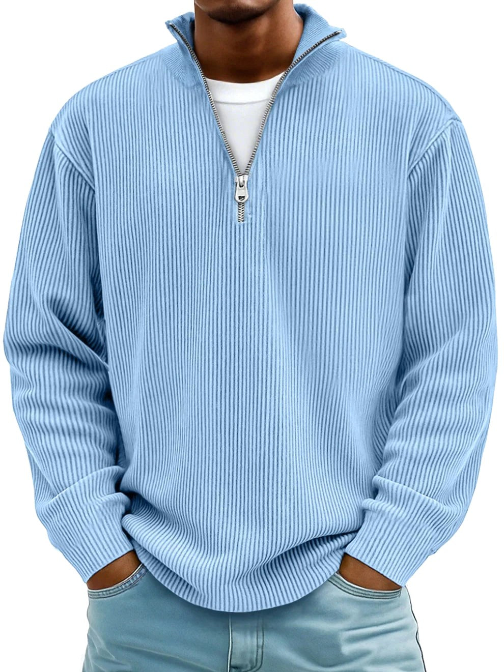 Eckhard | Herren Sweatshirt mit Halbreißverschluss und Ripp-Struktur, Übergroßes Sweatshirt | Nomad NTS | Grau