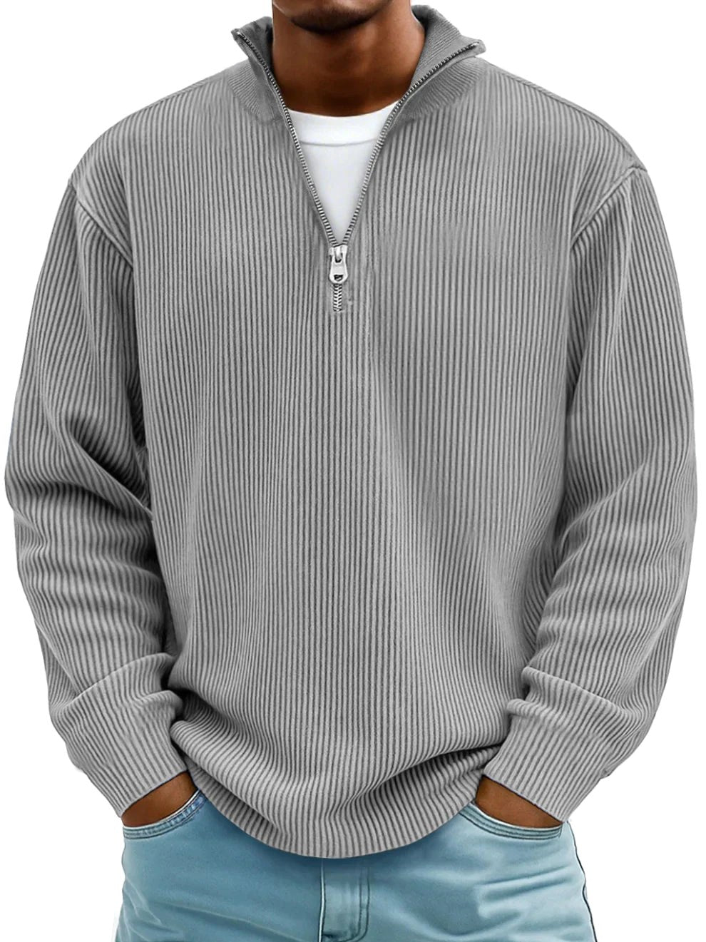 Eckhard | Herren Sweatshirt mit Halbreißverschluss und Ripp-Struktur, Übergroßes Sweatshirt | Nomad NTS | Grün