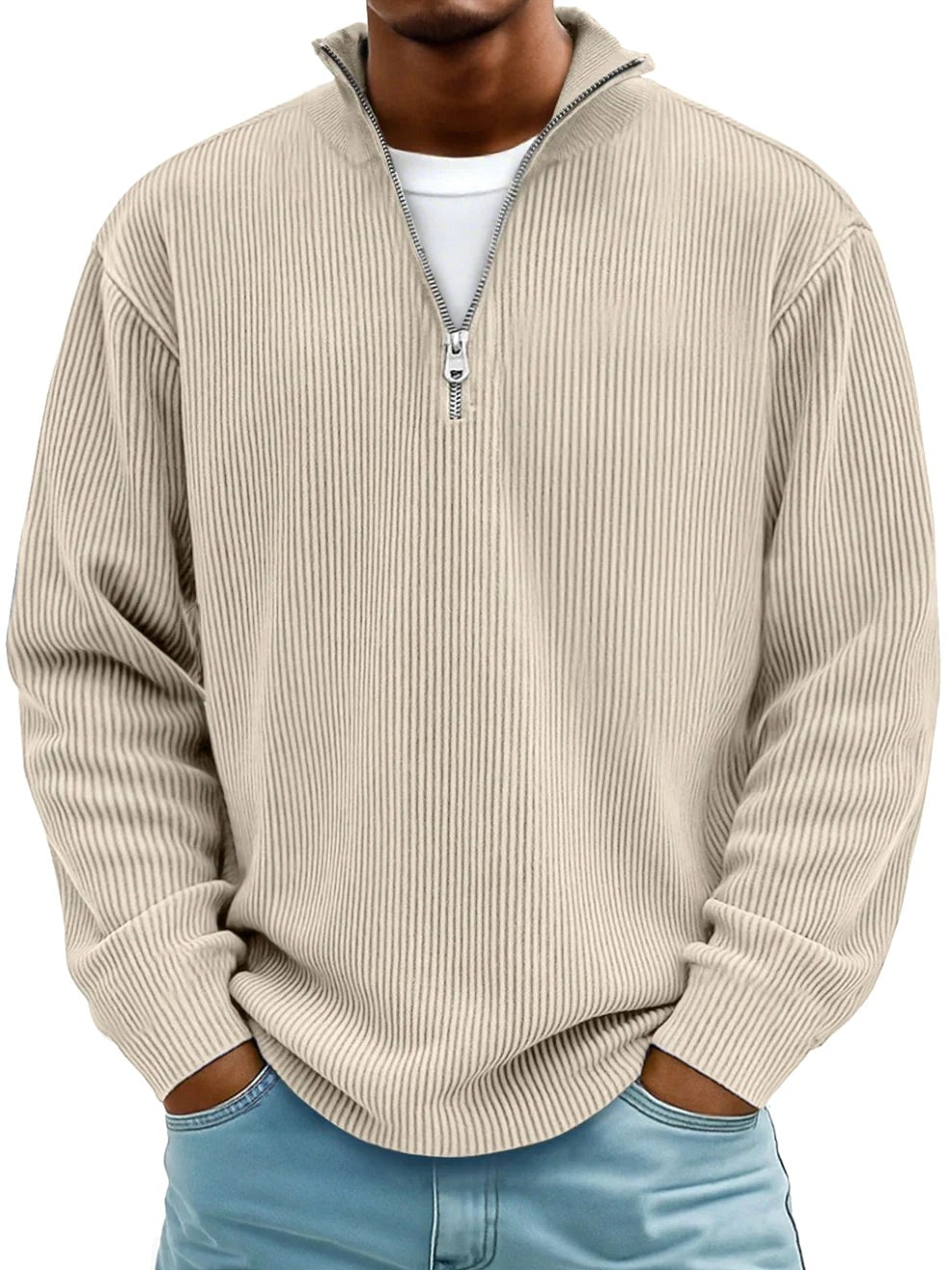 Eckhard | Herren Sweatshirt mit Halbreißverschluss und Ripp-Struktur, Übergroßes Sweatshirt | Nomad NTS | Marineblau