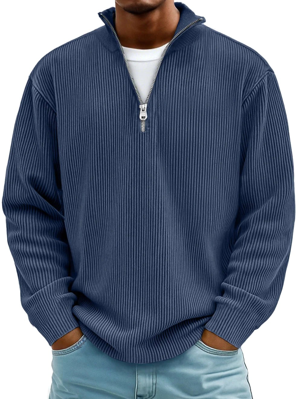 Eckhard | Herren Sweatshirt mit Halbreißverschluss und Ripp-Struktur, Übergroßes Sweatshirt | Nomad NTS | Weiß