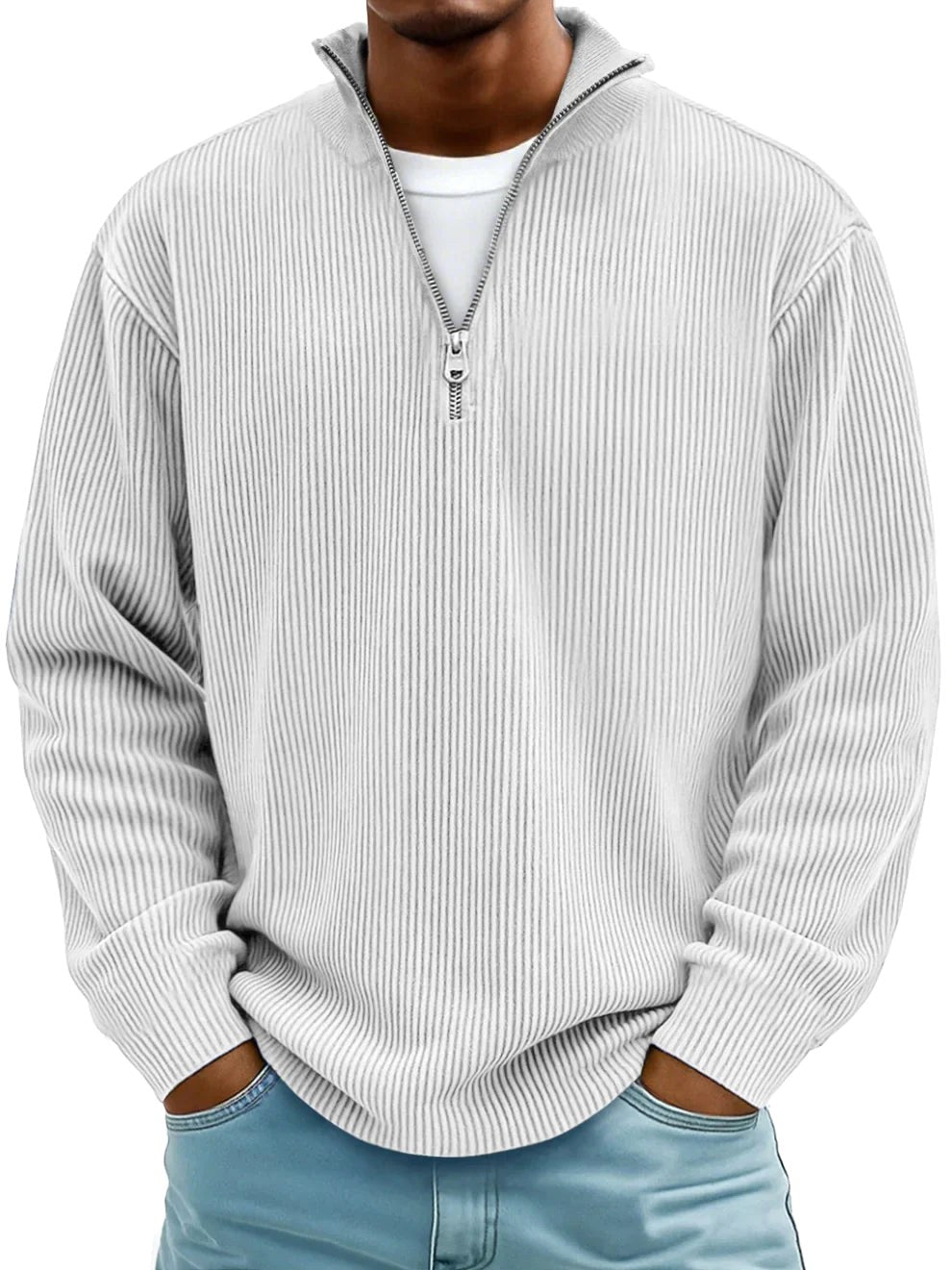 Eckhard | Herren Sweatshirt mit Halbreißverschluss und Ripp-Struktur, Übergroßes Sweatshirt | Nomad NTS | Schwarz