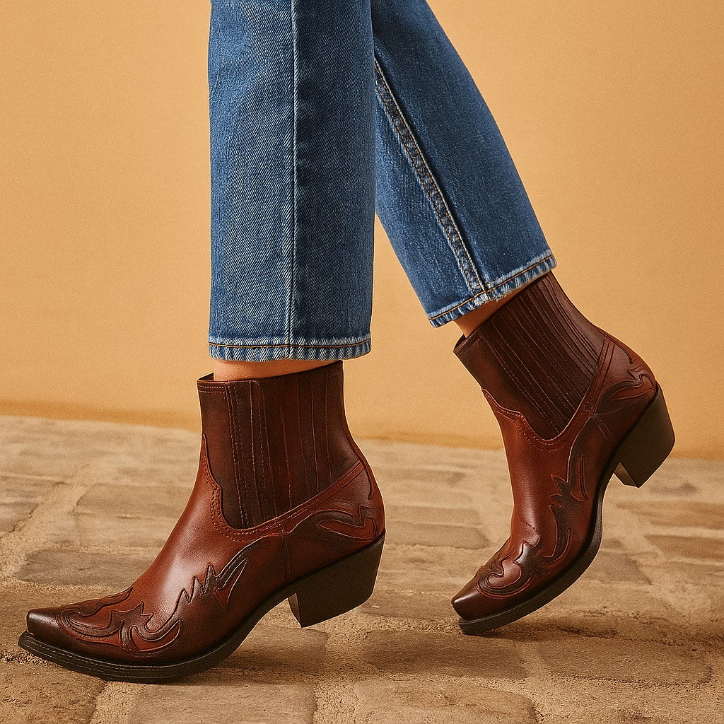 Edith | Damen Leder-Cowboystiefel, Stiefeletten im Western-Stil | Nomadnts | Nomadnts