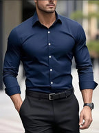 Edward | Herren langärmeliges atmungsaktives Hemd, schmal geschnittenes elegantes Hemd | Nomadnts | Navy blue